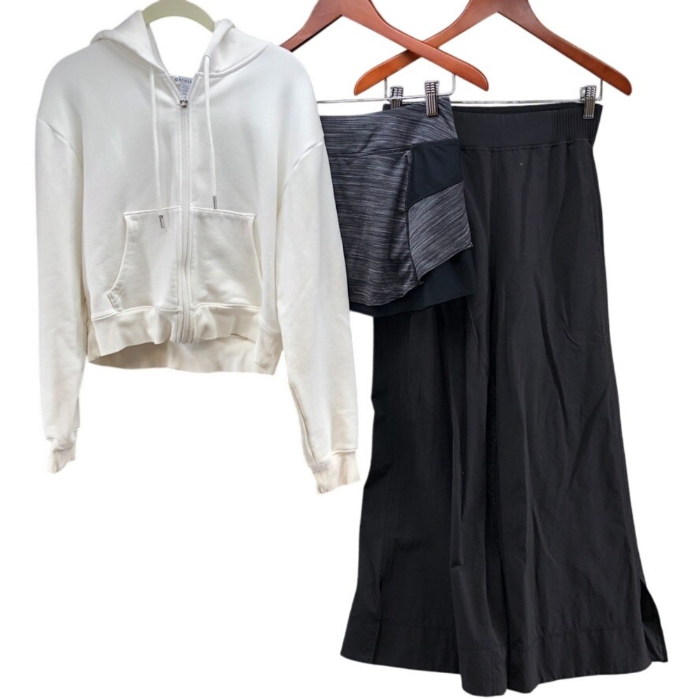 Athleta Activewear Bundle Womens S White Hoodie Black Pants Gray Skort 3pc Set